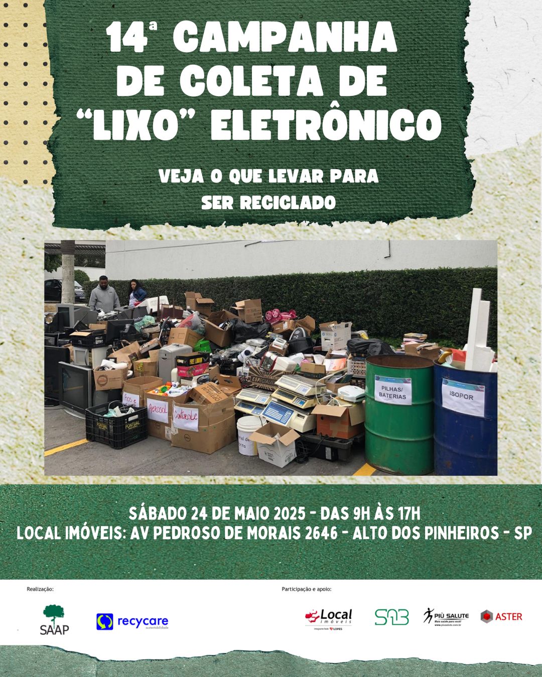 O que poderá ser entregue na 14ª campanha de reciclagem da SAAP?